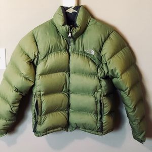 Bright green North Face Down Coat